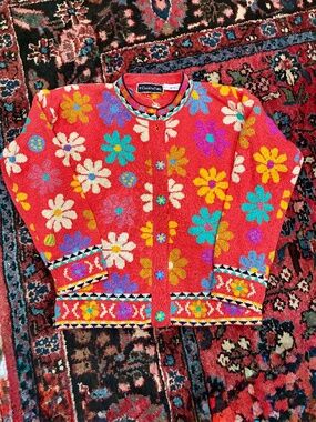 Vintage Christine Foley Floral Cardigan Sweater 100% cotton